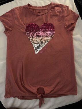 Dkny Girls' Dusty Rose Short Sleeve Tee with Reversible Sequin Heart
